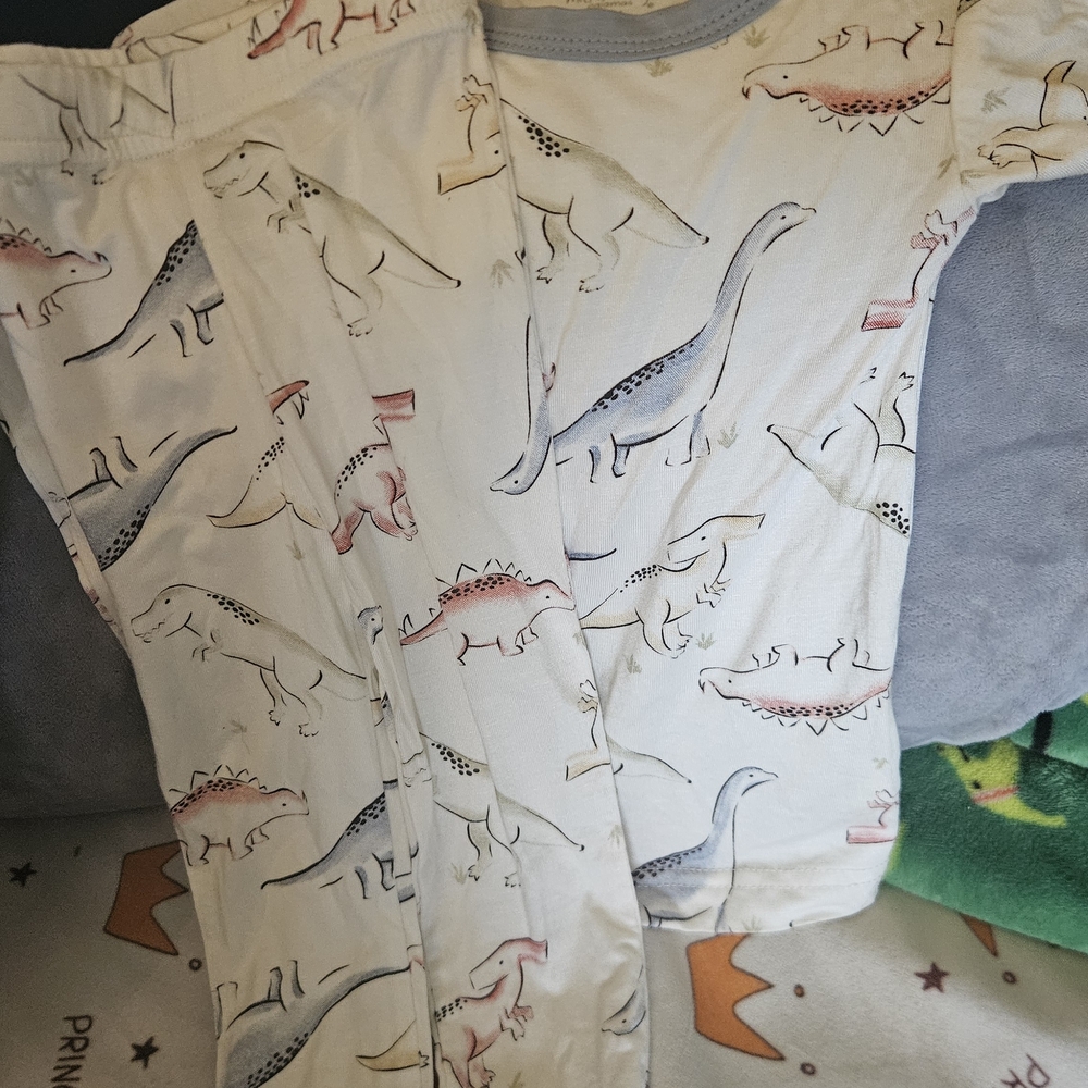 Dinosaur Print Kids Pajama Set - White